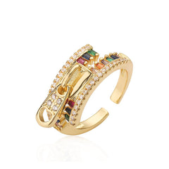 Wholesale Simple Style Commute Geometric Copper Inlay 18K Gold Plated Zircon Open Rings - coojewelry