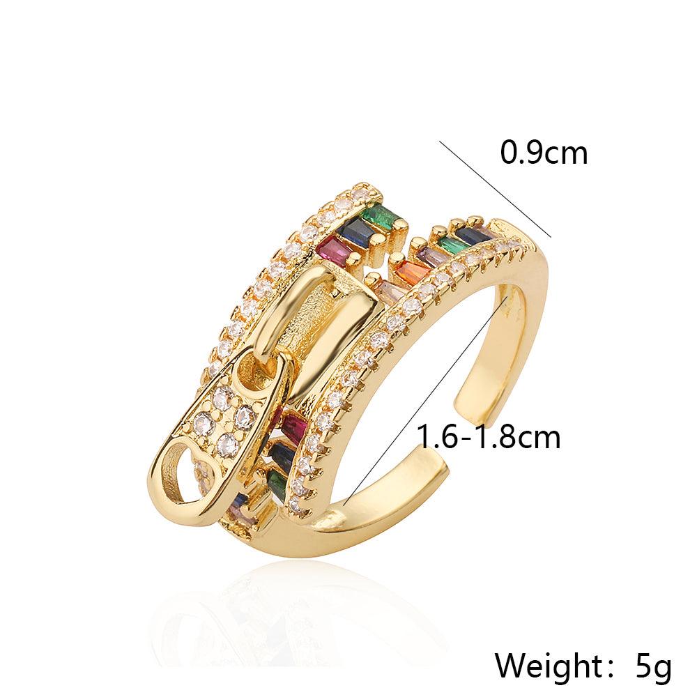 Wholesale Simple Style Commute Geometric Copper Inlay 18K Gold Plated Zircon Open Rings - coojewelry