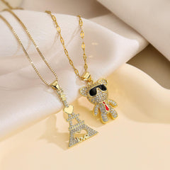 Wholesale Simple Style Commute Little Bear Copper Plating Inlay Zircon 18K Gold Plated Pendant Necklace - coojewelry
