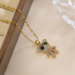 Wholesale Simple Style Commute Little Bear Copper Plating Inlay Zircon 18K Gold Plated Pendant Necklace - coojewelry