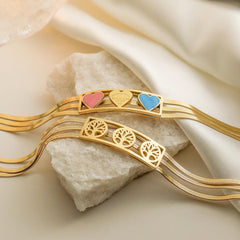 Wholesale Simple Style Commute Tree Heart Shape Titanium Steel Enamel Plating 18K Gold Plated Bracelets - coojewelry