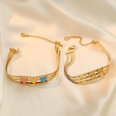 Wholesale Simple Style Commute Tree Heart Shape Titanium Steel Enamel Plating 18K Gold Plated Bracelets - coojewelry