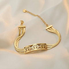 Wholesale Simple Style Commute Tree Heart Shape Titanium Steel Enamel Plating 18K Gold Plated Bracelets - coojewelry