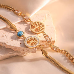 Wholesale Simple Style Commute Tree Titanium Steel Plating Zircon Inlay 18K Gold Plated Bracelets - coojewelry