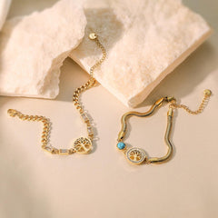 Wholesale Simple Style Commute Tree Titanium Steel Plating Zircon Inlay 18K Gold Plated Bracelets - coojewelry