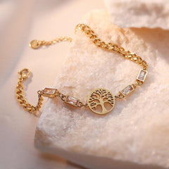 Wholesale Simple Style Commute Tree Titanium Steel Plating Zircon Inlay 18K Gold Plated Bracelets - coojewelry