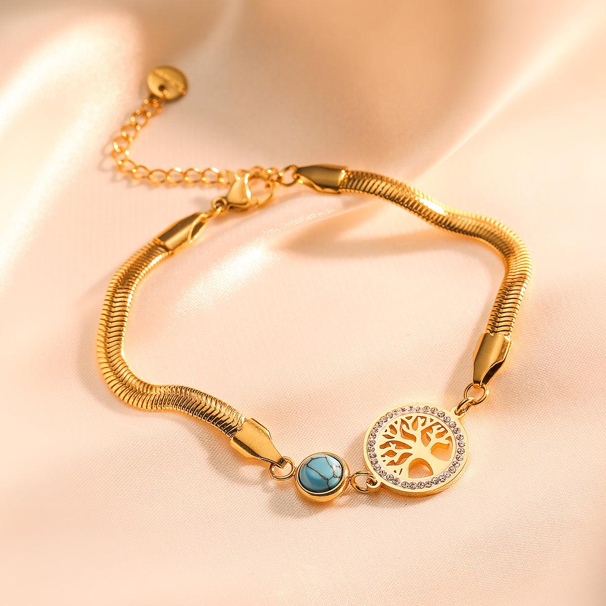 Wholesale Simple Style Commute Tree Titanium Steel Plating Zircon Inlay 18K Gold Plated Bracelets - coojewelry