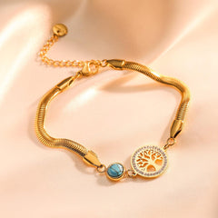 Wholesale Simple Style Commute Tree Titanium Steel Plating Zircon Inlay 18K Gold Plated Bracelets - coojewelry