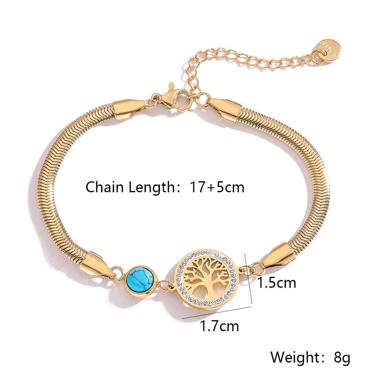 Wholesale Simple Style Commute Tree Titanium Steel Plating Zircon Inlay 18K Gold Plated Bracelets - coojewelry