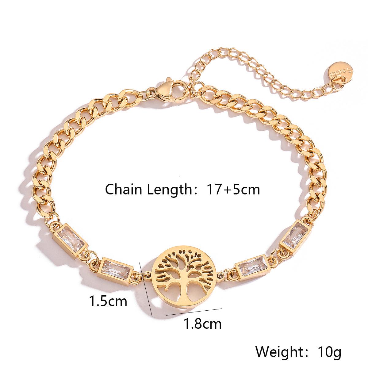 Wholesale Simple Style Commute Tree Titanium Steel Plating Zircon Inlay 18K Gold Plated Bracelets - coojewelry