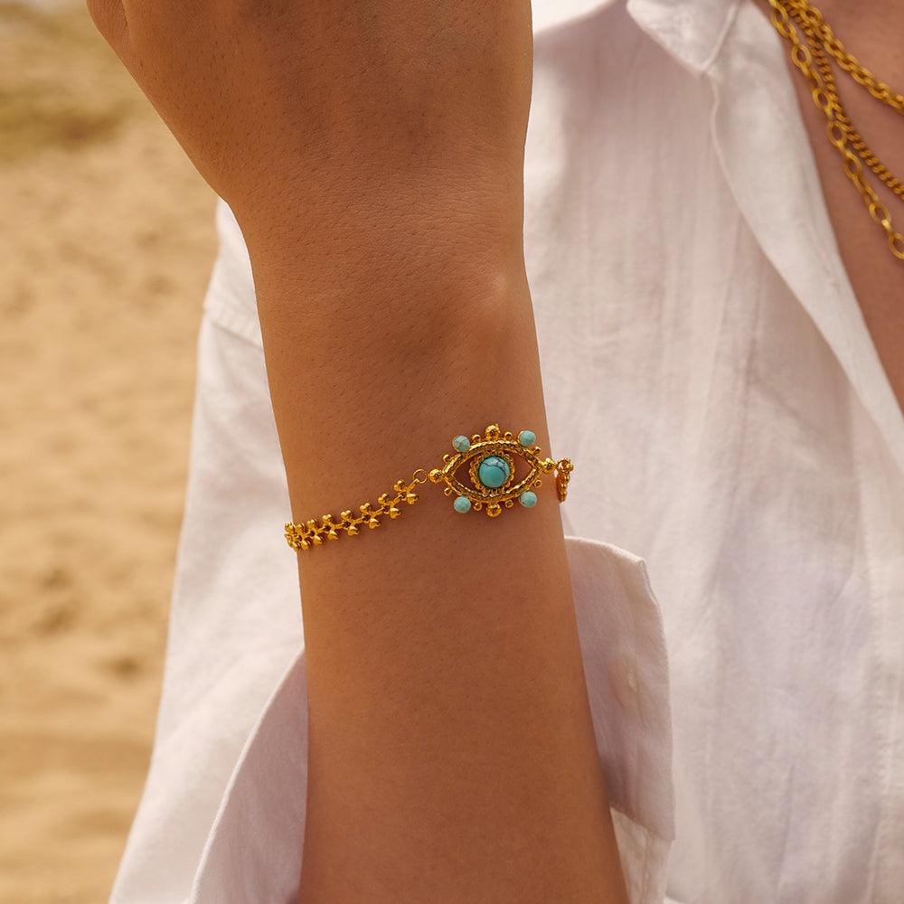 Wholesale Simple Style Devil's Eye Stainless Steel Plating Inlay Titanium Steel 18K Gold Plated Bracelets - coojewelry