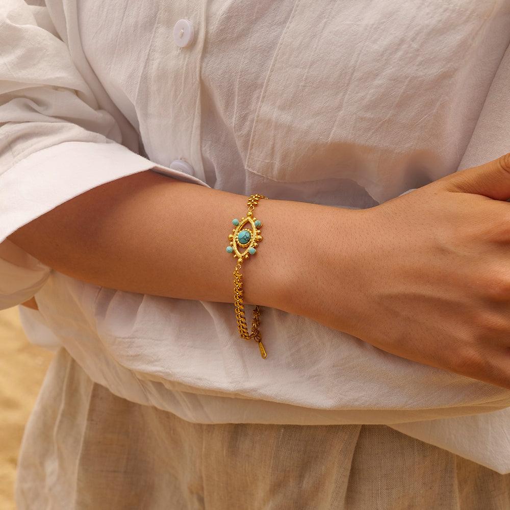Wholesale Simple Style Devil's Eye Stainless Steel Plating Inlay Titanium Steel 18K Gold Plated Bracelets - coojewelry