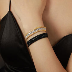 Wholesale Simple Style Geometric Bracelets Titanium Steel Plating Inlay Zircon 18k Gold Plated - coojewelry