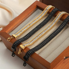 Wholesale Simple Style Geometric Bracelets Titanium Steel Plating Inlay Zircon 18k Gold Plated - coojewelry
