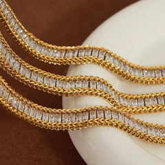 Wholesale Simple Style Geometric Bracelets Titanium Steel Plating Inlay Zircon 18k Gold Plated - coojewelry