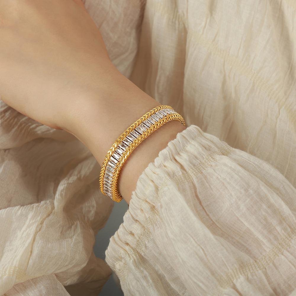 Wholesale Simple Style Geometric Bracelets Titanium Steel Plating Inlay Zircon 18k Gold Plated - coojewelry