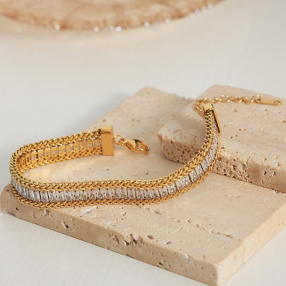 Wholesale Simple Style Geometric Bracelets Titanium Steel Plating Inlay Zircon 18k Gold Plated - coojewelry