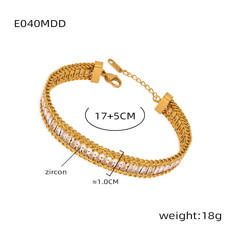 Wholesale Simple Style Geometric Bracelets Titanium Steel Plating Inlay Zircon 18k Gold Plated - coojewelry