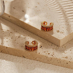 Wholesale Simple Style Geometric Inlay Copper Zircon 18K Gold Plated Ear Cuffs Pair - coojewelry