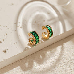 Wholesale Simple Style Geometric Inlay Copper Zircon 18K Gold Plated Ear Cuffs Pair - coojewelry