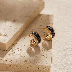 Wholesale Simple Style Geometric Inlay Copper Zircon 18K Gold Plated Ear Cuffs Pair - coojewelry