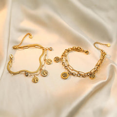 Wholesale Simple Style Geometric Life Tree Titanium Steel Plating Zircon Inlay 18K Gold Plated Bracelets - coojewelry