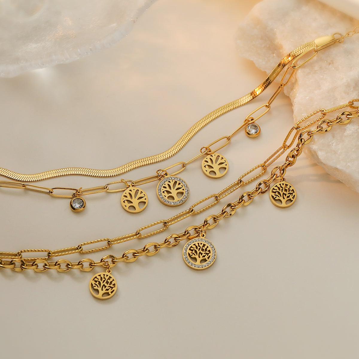 Wholesale Simple Style Geometric Life Tree Titanium Steel Plating Zircon Inlay 18K Gold Plated Bracelets - coojewelry