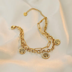 Wholesale Simple Style Geometric Life Tree Titanium Steel Plating Zircon Inlay 18K Gold Plated Bracelets - coojewelry