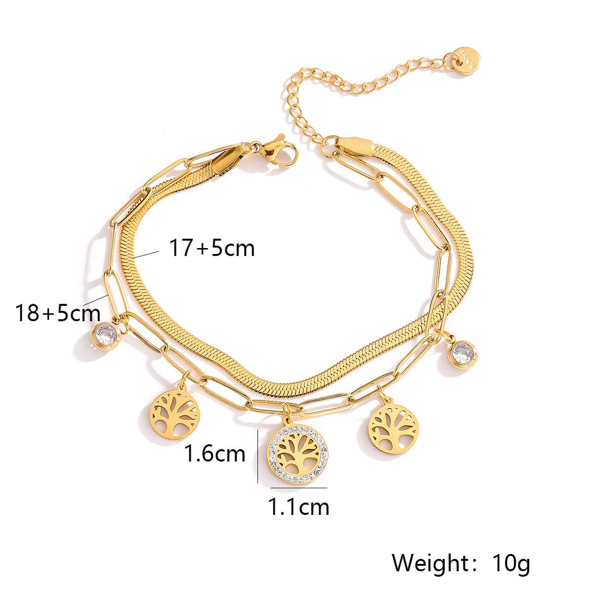 Wholesale Simple Style Geometric Life Tree Titanium Steel Plating Zircon Inlay 18K Gold Plated Bracelets - coojewelry