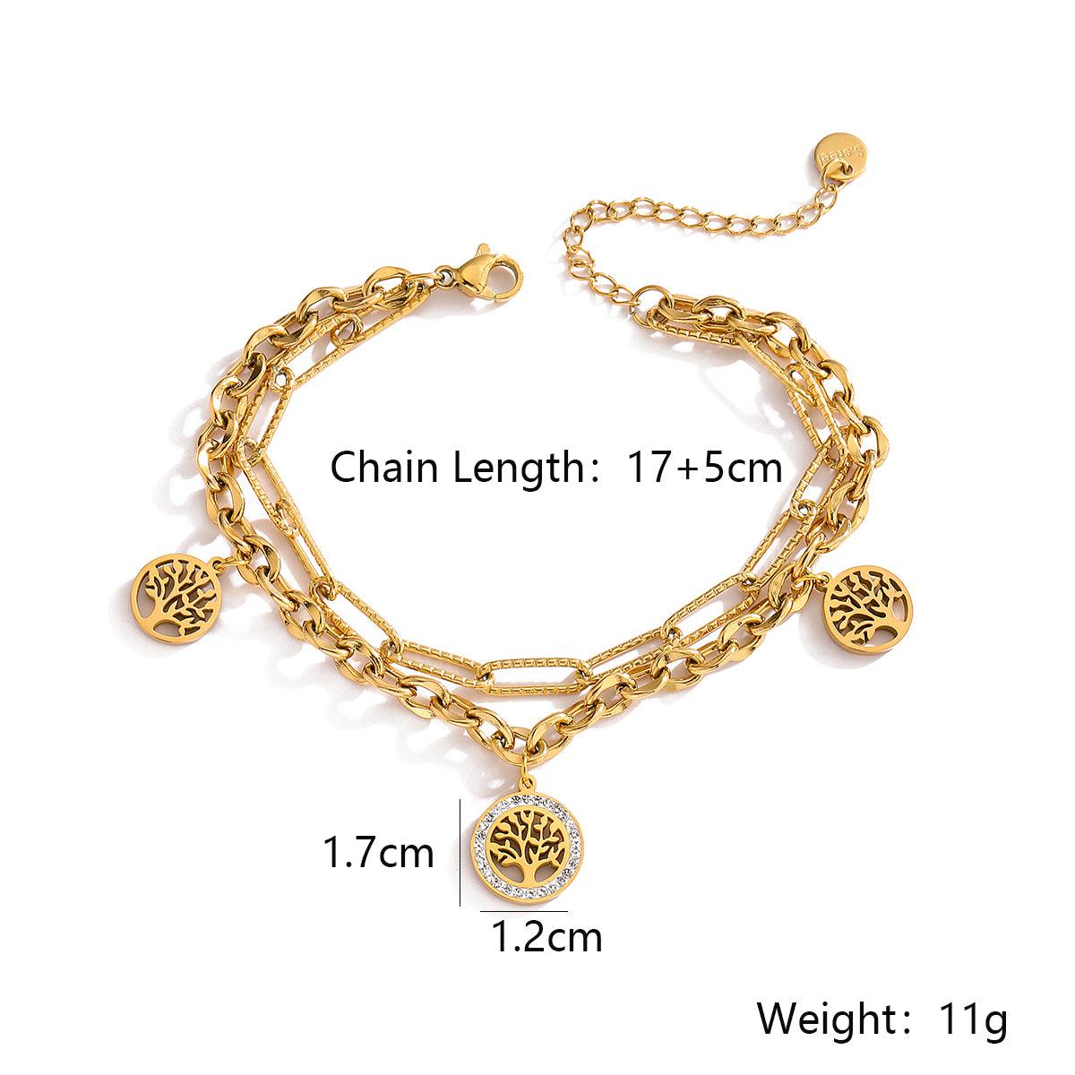Wholesale Simple Style Geometric Life Tree Titanium Steel Plating Zircon Inlay 18K Gold Plated Bracelets - coojewelry
