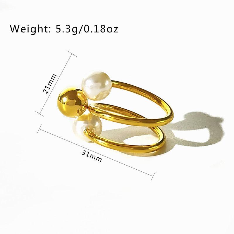 Wholesale Simple Style Geometric Stainless Steel Open Rings with 18k Gold Plated Artificial Pearls Inlay - coojewelry