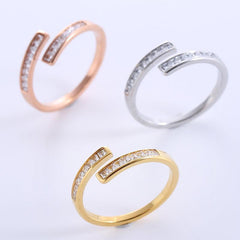 Wholesale Simple Style Geometric Stainless Steel Plating Inlay Zircon 18K Gold Plated Rose Gold Plated Rings - coojewelry