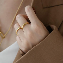 Wholesale Simple Style Hexagon Titanium Steel Plating Inlay Zircon 18K Gold Plated Rings - coojewelry