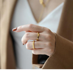 Wholesale Simple Style Hexagon Titanium Steel Plating Inlay Zircon 18K Gold Plated Rings - coojewelry