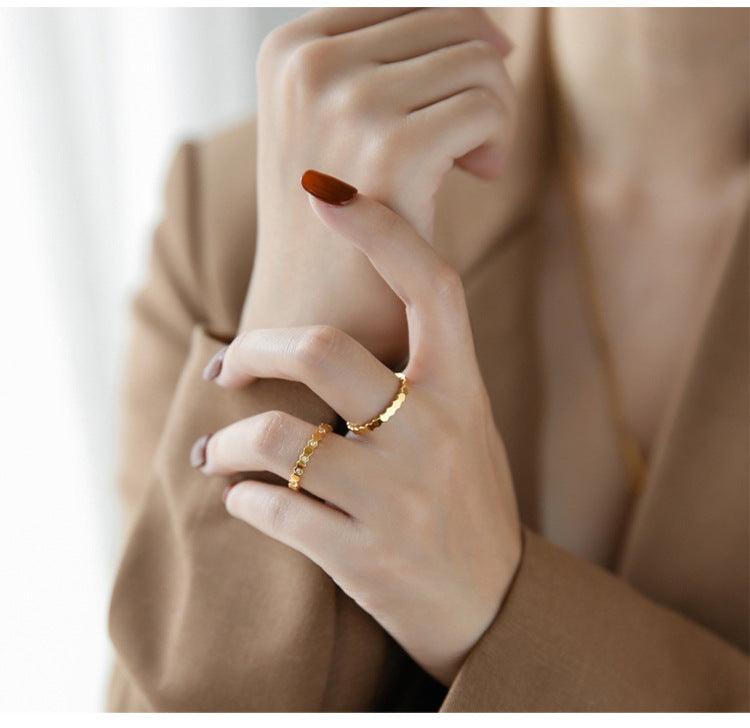 Wholesale Simple Style Hexagon Titanium Steel Plating Inlay Zircon 18K Gold Plated Rings - coojewelry