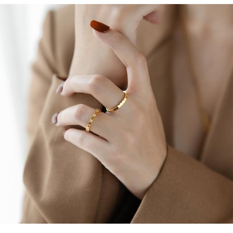 Wholesale Simple Style Hexagon Titanium Steel Plating Inlay Zircon 18K Gold Plated Rings - coojewelry