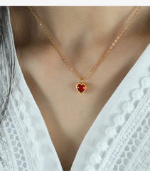 Wholesale Simple Style Oval Heart Shape Titanium Steel Plating Inlay Agate 18K Gold Plated Pendant Necklace - coojewelry