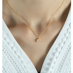Wholesale Simple Style Oval Heart Shape Titanium Steel Plating Inlay Agate 18K Gold Plated Pendant Necklace - coojewelry