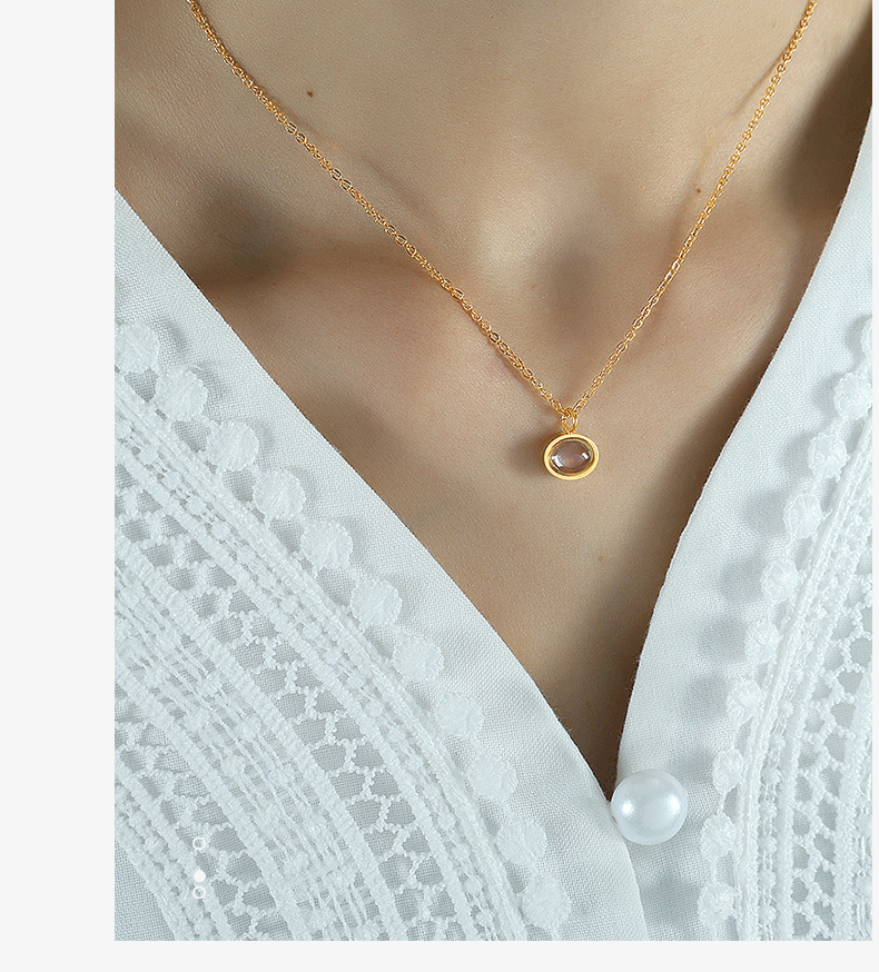 Wholesale Simple Style Oval Heart Shape Titanium Steel Plating Inlay Agate 18K Gold Plated Pendant Necklace - coojewelry