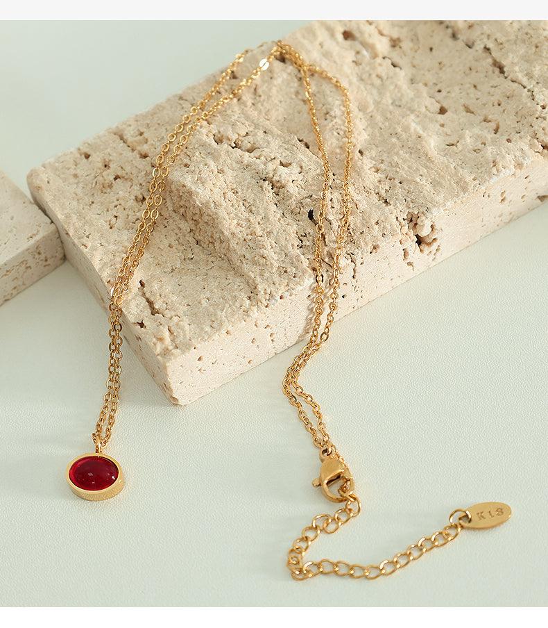 Wholesale Simple Style Oval Heart Shape Titanium Steel Plating Inlay Agate 18K Gold Plated Pendant Necklace - coojewelry