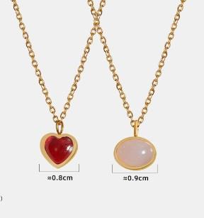 Wholesale Simple Style Oval Heart Shape Titanium Steel Plating Inlay Agate 18K Gold Plated Pendant Necklace - coojewelry