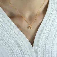 Wholesale Simple Style Oval Heart Shape Titanium Steel Plating Inlay Agate 18K Gold Plated Pendant Necklace - coojewelry