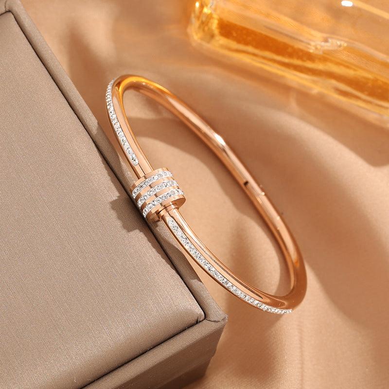 Wholesale Simple Style Round Bangle Titanium Steel Plating Gold Plated - coojewelry