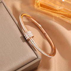 Wholesale Simple Style Round Bangle Titanium Steel Plating Gold Plated - coojewelry