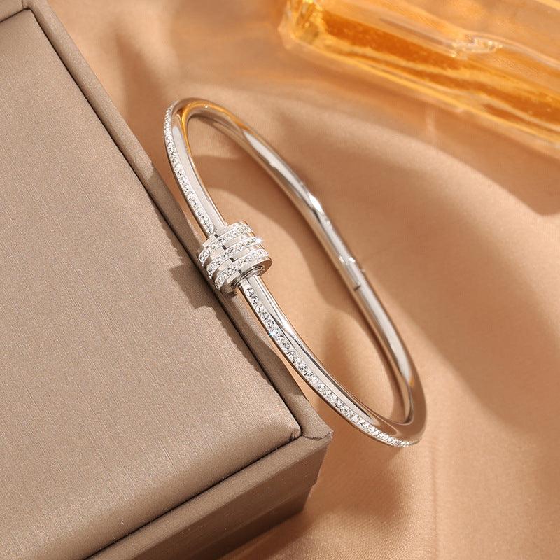 Wholesale Simple Style Round Bangle Titanium Steel Plating Gold Plated - coojewelry