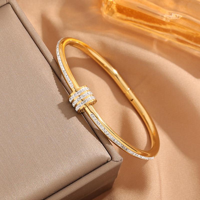 Wholesale Simple Style Round Bangle Titanium Steel Plating Gold Plated - coojewelry