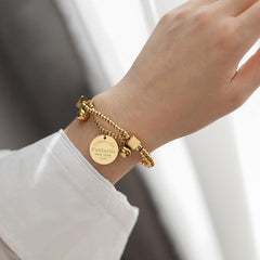 Wholesale Simple Style Round Letter Titanium Steel Beaded Plating Bracelets - 1 Piece - coojewelry