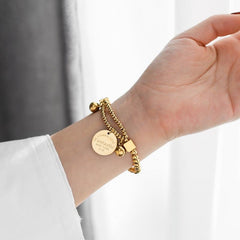Wholesale Simple Style Round Letter Titanium Steel Beaded Plating Bracelets - 1 Piece - coojewelry