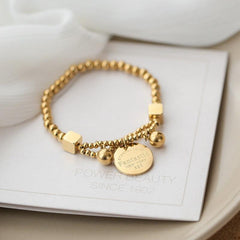 Wholesale Simple Style Round Letter Titanium Steel Beaded Plating Bracelets - 1 Piece - coojewelry