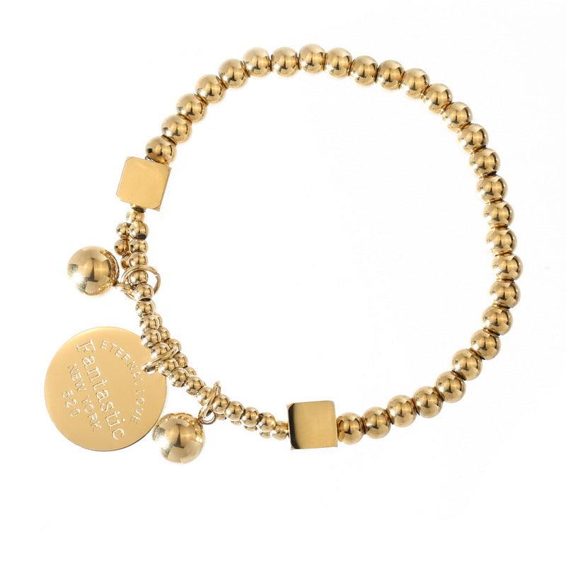 Wholesale Simple Style Round Letter Titanium Steel Beaded Plating Bracelets - 1 Piece - coojewelry